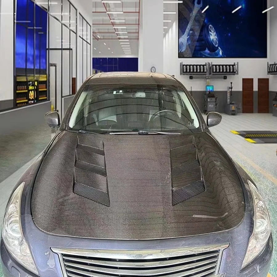 New Carbon Fiber Hood for G37/G25/Q40 4-Door Bonnet Gloss Finish Black Color Includes Bolts